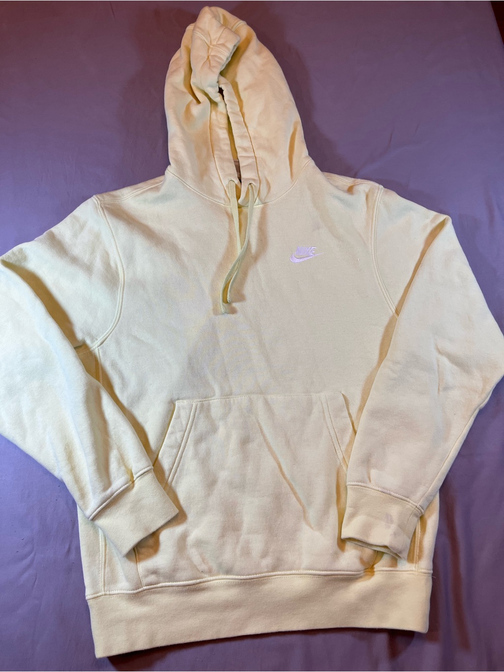 Nike Light Pale Yellow Pullover Hoodie With Embroidered Logo-Size Xs